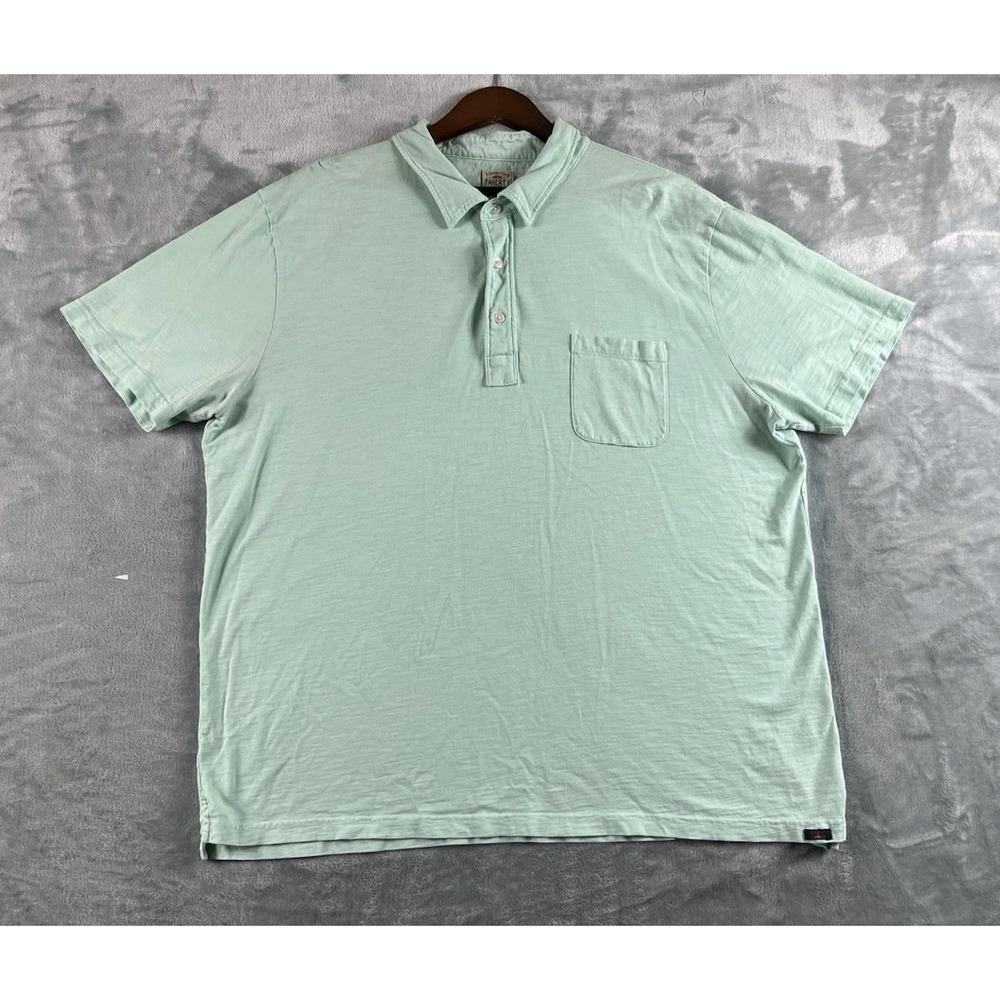 Faherty Polo Shirt Mens 2XL Green Sunswashed Short Sleeve Chest Pocket READ
